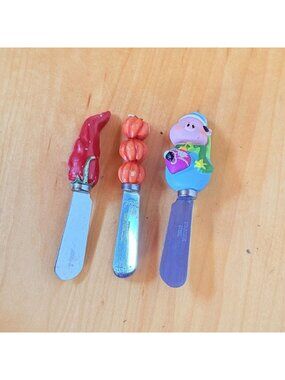 3 Charcuterie Spreaders Ceramic‎ Pepper Squash Piggy Picnic Party Fun